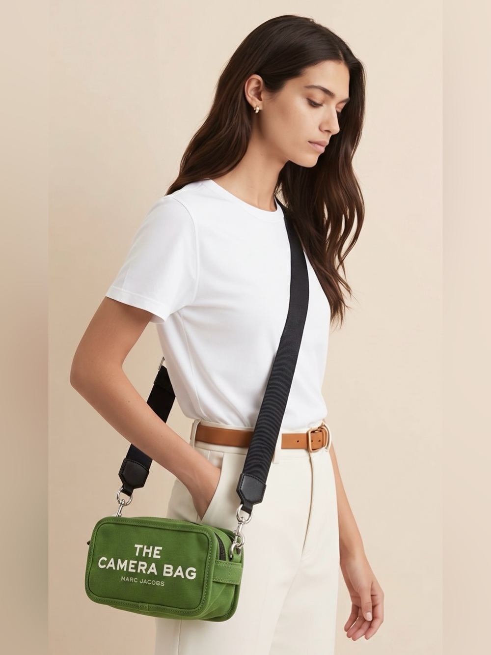 RARE The Marc Jacobs Camera Bag Green Cotton Canvas Black Crossbody Strap NWT